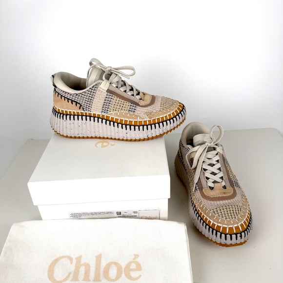CHLOE Nama Stitch Walking Beige Biscotti Sneakers 38, 7.5 - Picture 2 of 13